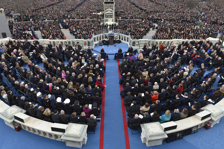 Vice President Biden and President Obama wait for their ceremonial swearing-in on the West Front of the U.S. Capitol.