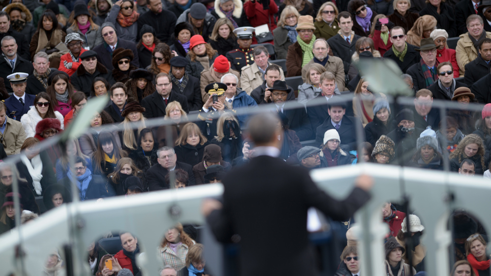 President Obama gives his inaugural address after taking the oath of office Monday.
