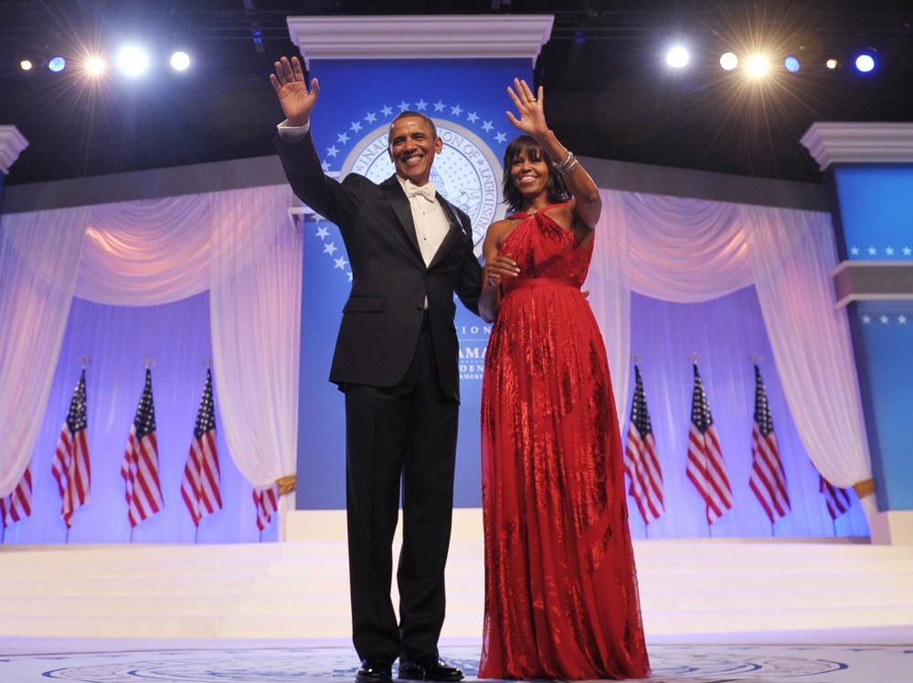 President Obama and first lady Michelle Obama attend an inaugural ball at the Walter E. Washington Convention Center on Monday night.