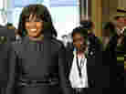 First lady Michelle Obama arrives at the Senate carriage entrance for the presidential inauguration ceremonies at the U.S Capitol.
