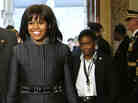 First lady Michelle Obama arrives at the Senate carriage entrance for the presidential inauguration ceremonies at the U.S Capitol.