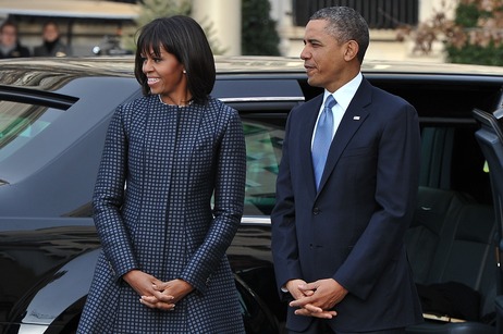 President Obama and first lady Michelle Obama outside St. John's Episcopal Church in Washington, D.C., this morning.