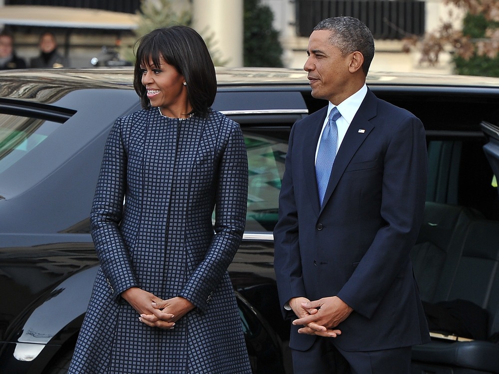 President Obama and first lady Michelle Obama outside St. John's Episcopal Church in Washington, D.C., this morning.