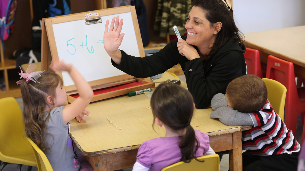 Teacher Denise Severing leads a math lesson at a Head Start school in Woodbourne, New York.