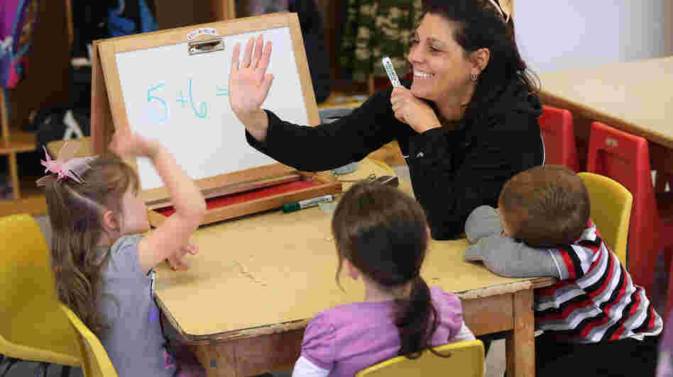 Teacher Denise Severing leads a math lesson at a Head Start school in Woodbourne, New York.
