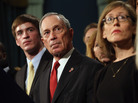 At a news conference last month, New York City Mayor Michael Bloomberg stands with people who have been affected by gun violence. At a news conference last month, New York City Mayor Michael Bloomberg stands with people who have been affected by gun violence.