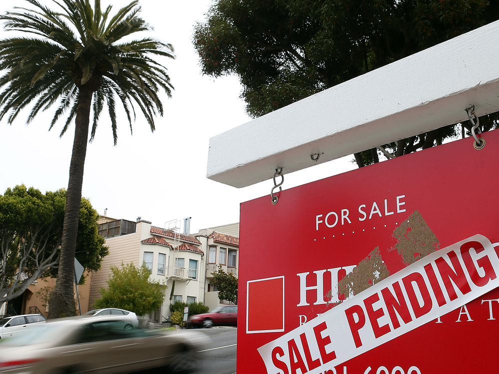 A "sale pending" sign outside a home in San Francisco last August.