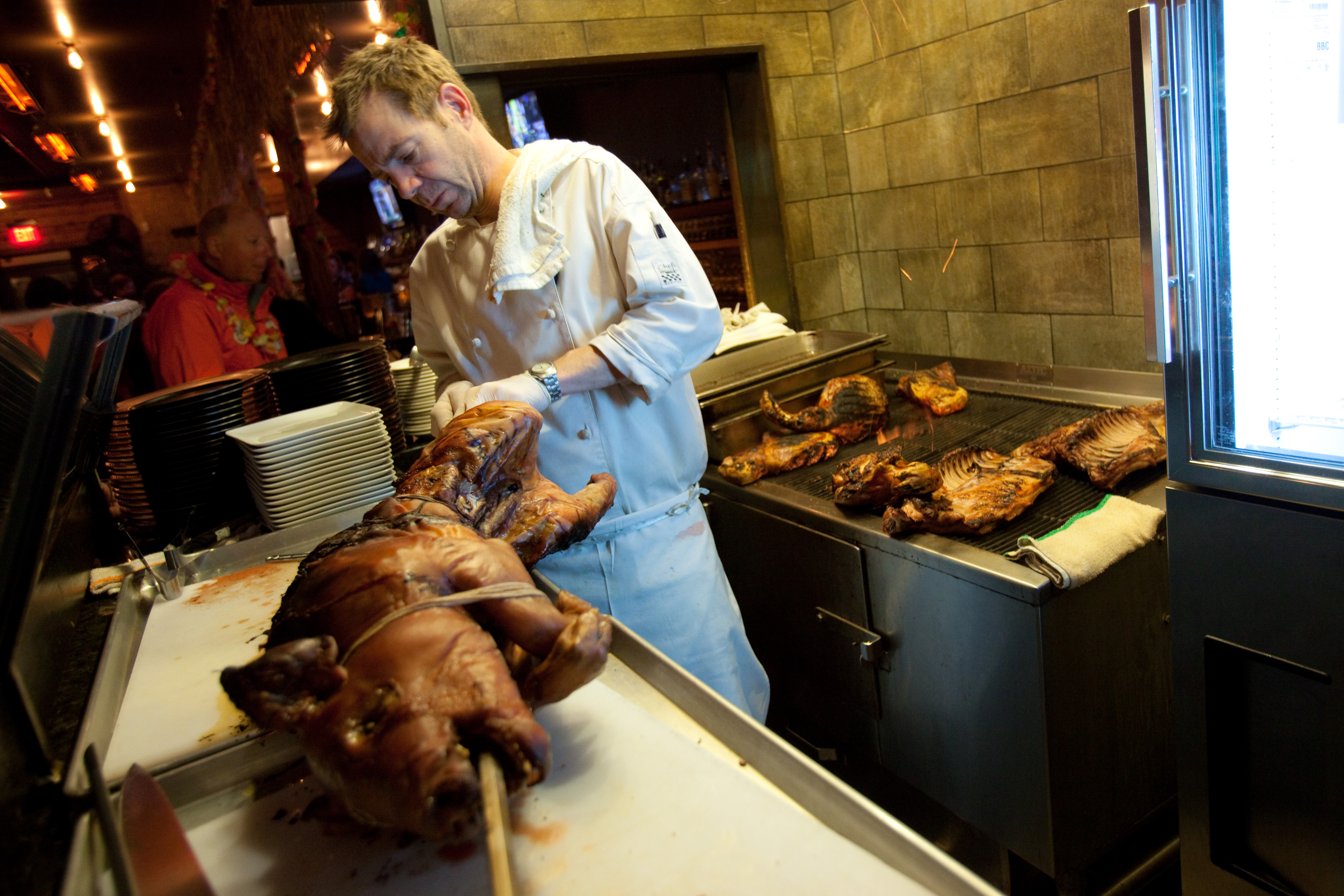 Inspired by President Obama's heritage, Jack Rose Dining Saloon threw a Hawaiian Luau on Inauguration night, complete with a pig roast, flower leis, and hula dancers.