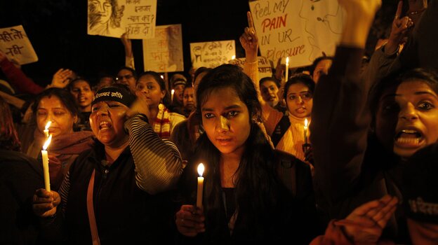 The scene at a candle light vigil earlier this month in New Delhi. Those gathered want the men accused in a brutal rape and murder to be punished, and they want violence against women in India to stop.