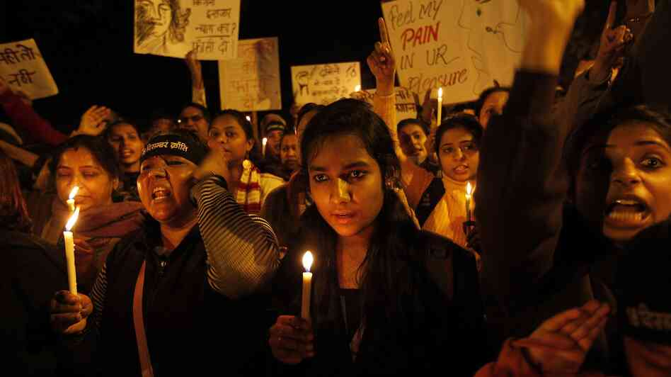 The scene at a candle light vigil earlier this month in New Delhi. Those gathered want the men accused in a brutal rape and murder to be punished, and they want violence against women in India to stop.