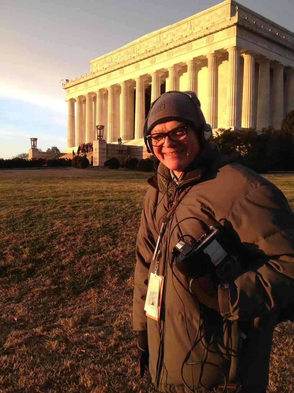 Down on the opposite end of the National Mall from the U.S. Capitol, Production Assistant Liz Baker tweeted this photo of National Political Correspondent Don Gonyea standing in front of a golden-hued Lincoln Memorial.