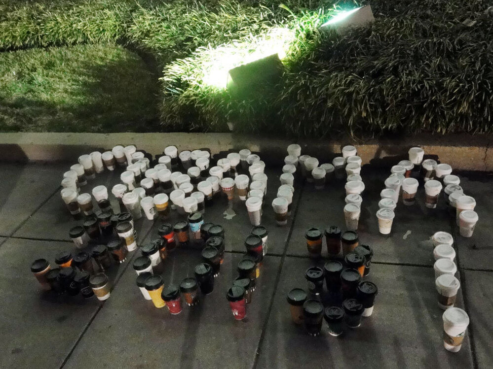 A creative use for used coffee cups.