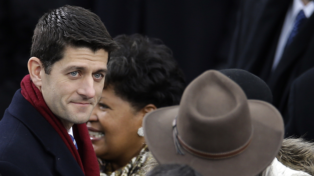 Rep. Paul Ryan, R-Wis., arrives at President Obama's inauguration Monday on Capitol Hill. On Tuesday, Ryan, who ran for vice president on the losing Republican ticket last year, said Obama's inaugural address showed a "proud and confident liberal progressive."