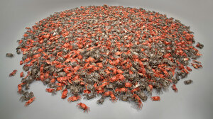 He Xie, or "river crab," consists of more than 3,200 porcelain crabs. "He xie" is also a homophone for the Chinese word for "harmonious," which is part of the Chinese Communist Party slogan. Today, "he xie" has become an ironic Internet euphemism for official censorship.