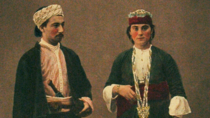 In 1800, when the tapestry cap was made, Aleppo was a major textile center, dotted with workshops where silk was woven and crafted. This 1873 photograph shows a Muslim man and woman from the region.