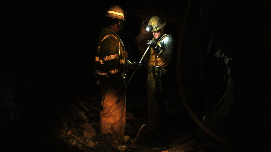 Miner Steve Ator cleans a drill bit inside the Lincoln Project Mine, in Sutter Creek, Calif.