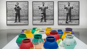 Ai's most controversial work involves altering revered objects, like these paint-covered ancient Chinese vases, or destroying them altogether, as shown in the photographic triptych, Dropping a Han Dynasty Urn.