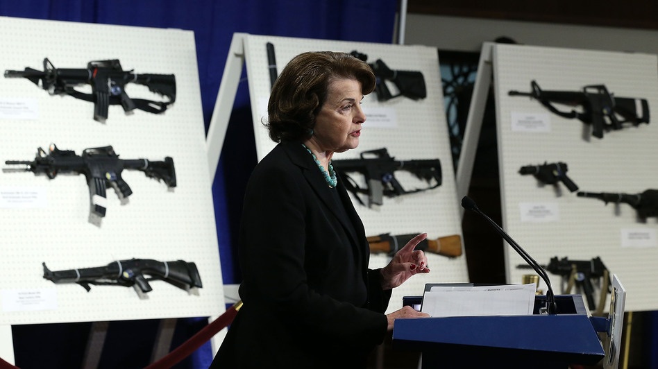 Sen. Dianne Feinstein, D-Calif., speaks at a news conference Thursday announcing her plan to introduce a bill to ban assault weapons and high-capacity magazines.