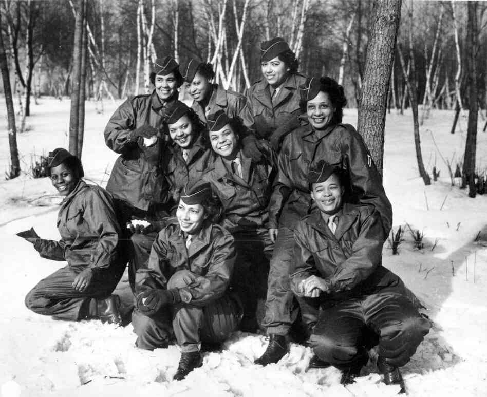 Members of the Women's Army Corps pose at Camp Shanks, N.Y., before leaving on Feb. 2, 1945. The women were with the first contingent of the Black American WAC to go overseas for the war effort.