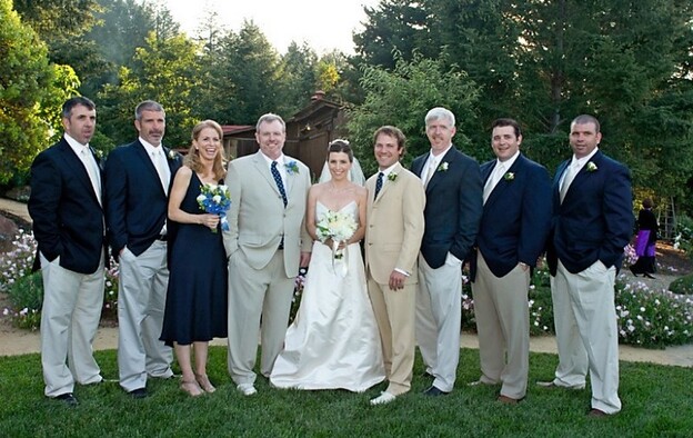 All of the siblings at Bryan and Michael's sister's wedding in June 2007. From left: Jude, Mike, Pam, Bryan, Amy, Curtis (groom), Chris, Luke-Henry and Josh.