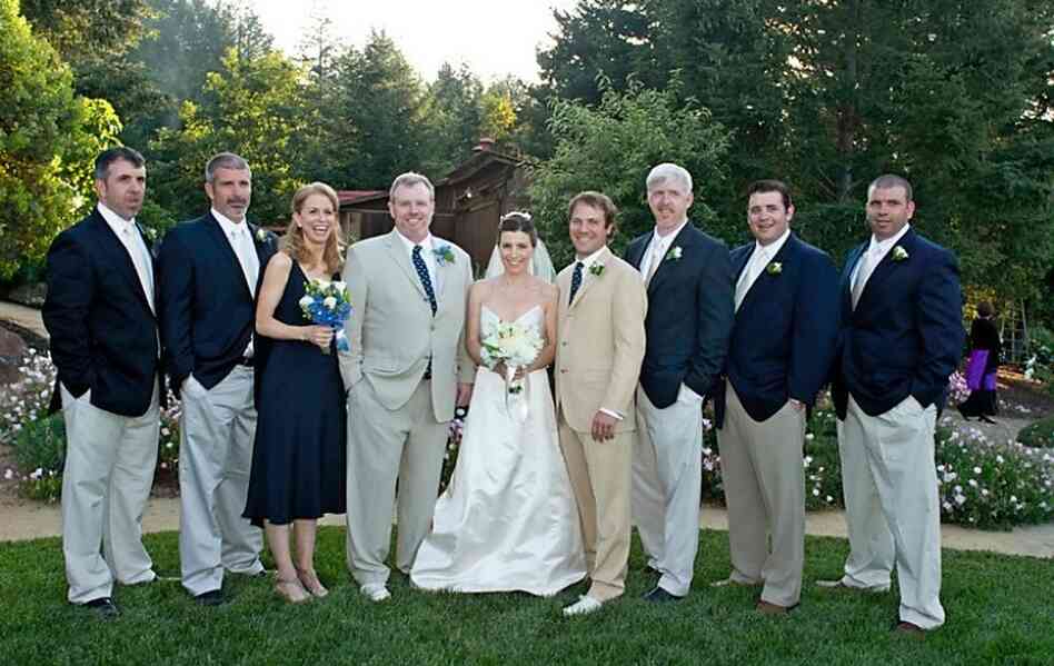 All of the siblings at Bryan and Michael's sister's wedding in June 2007. From left: Jude, Mike, Pam, Bryan, Amy, Curtis (groom), Chris, Luke-Henry and Josh.