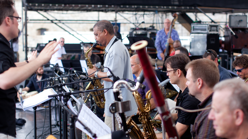 Ryan Truesdell conducts the Gil Evans Centennial Project at Newport.
