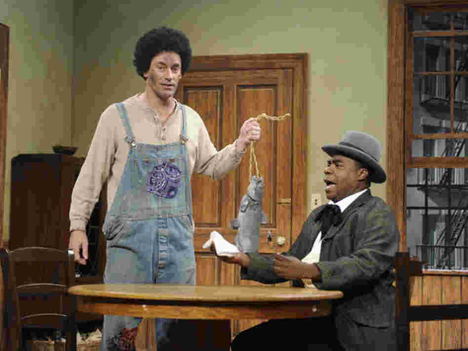 On on 30 Rock episode, Jon Hamm and Tracy Morgan appeared together in a sketch about racial stereotyping. On on 30 Rock episode, Jon Hamm and Tracy Morgan appeared together in a sketch about racial stereotyping.