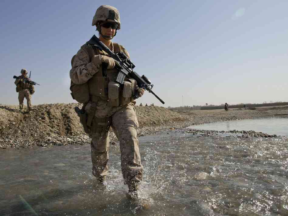 Hospital Corpsman Shannon Crowley, with a Marine Corps. Female Engagement Team, in Musa Qala, Afghanistan, in November 2010.