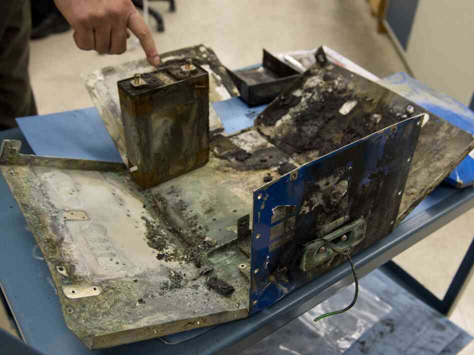 This Boeing 787 battery case was damaged in a fire in Boston earlier this month. The state-of-the-art aircraft is still grounded, as the investigation of the fire's cause continues.