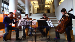 The Ebene Quartet performs at powerHouse Arena in Brooklyn, New York, in August 2012.