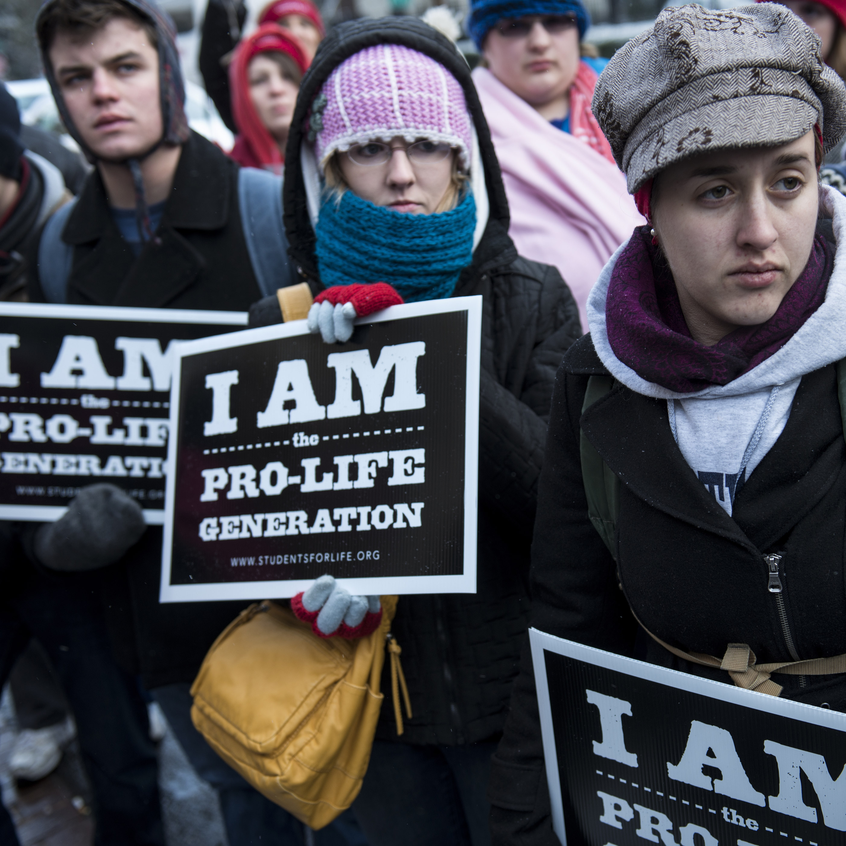 Anti-abortion activists at a protest Thursday outside the offices of Planned Parenthood in Washington, D.C. Friday, hundreds of thousands are expected at the March for Life rally.