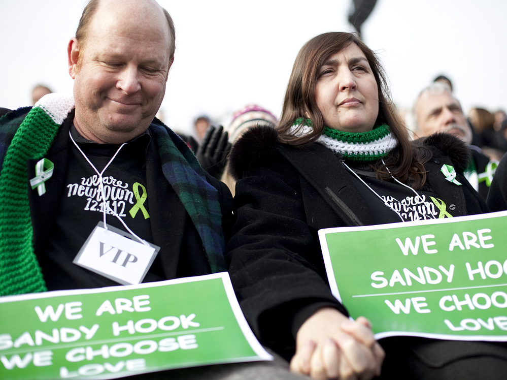 Newtown, Conn., residents Darren Wagner and Georgia Monaghan traveled to Washington, D.C., to attend the gun control rally on Saturday.