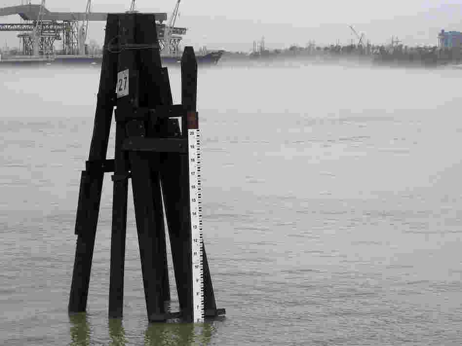 The Mississippi River is flowing at near normal levels again in New Orleans, as measured by this old-fashioned staff gauge behind the U.S. Army Corps of Engineers New Orleans District office. The Corps has been fighting saltwater encroaching up the mouth of the Mississippi because of the persistent drought. The Mississippi River is flowing at near normal levels again in New Orleans, as measured by this old-fashioned staff gauge behind the U.S. Army Corps of Engineers New Orleans District office. The Corps has been fighting saltwater encroaching up the mouth of the Mississippi because of the persistent drought.