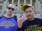 Whit Hiler (left) and Griffin VanMeter are spearheading the campaign to change Kentucky's slogan from Unbridled Spirit to Kentucky Kicks Ass. Whit Hiler (left) and Griffin VanMeter are spearheading the campaign to change Kentucky's slogan from Unbridled Spirit to Kentucky Kicks Ass.