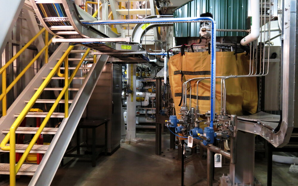 The reactor room at Babcock & Wilcox's prototype reactor outside of Lynchburg, Va. The reactor vessel is behind the orange curtain.