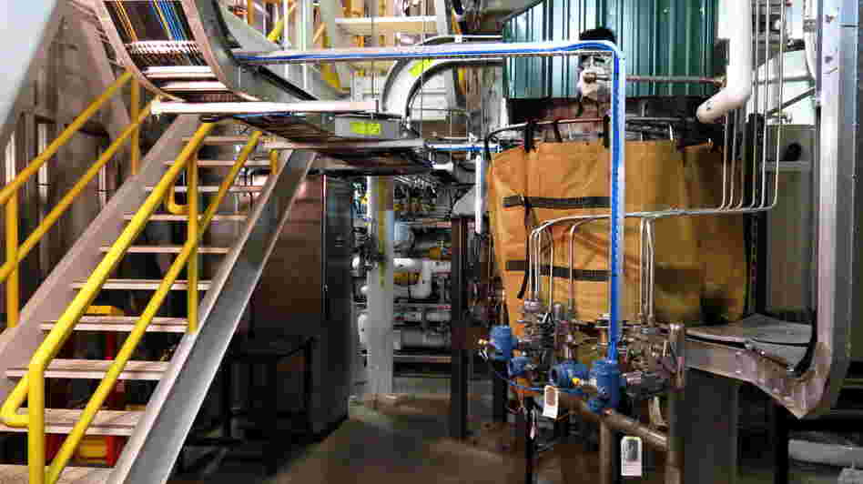 The reactor room at Babcock & Wilcox's prototype reactor outside Lynchburg, Va. The reactor vessel is behind the orange curtain.