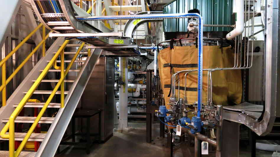 The reactor room at Babcock & Wilcox's prototype reactor outside Lynchburg, Va. The reactor vessel is behind the orange curtain.