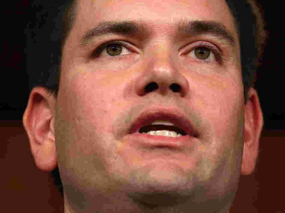 Sen. Marco Rubio, R-Fla., speaks Monday in Washington at a news conference announcing a bipartisan plan to overhaul the nation's immigration laws.