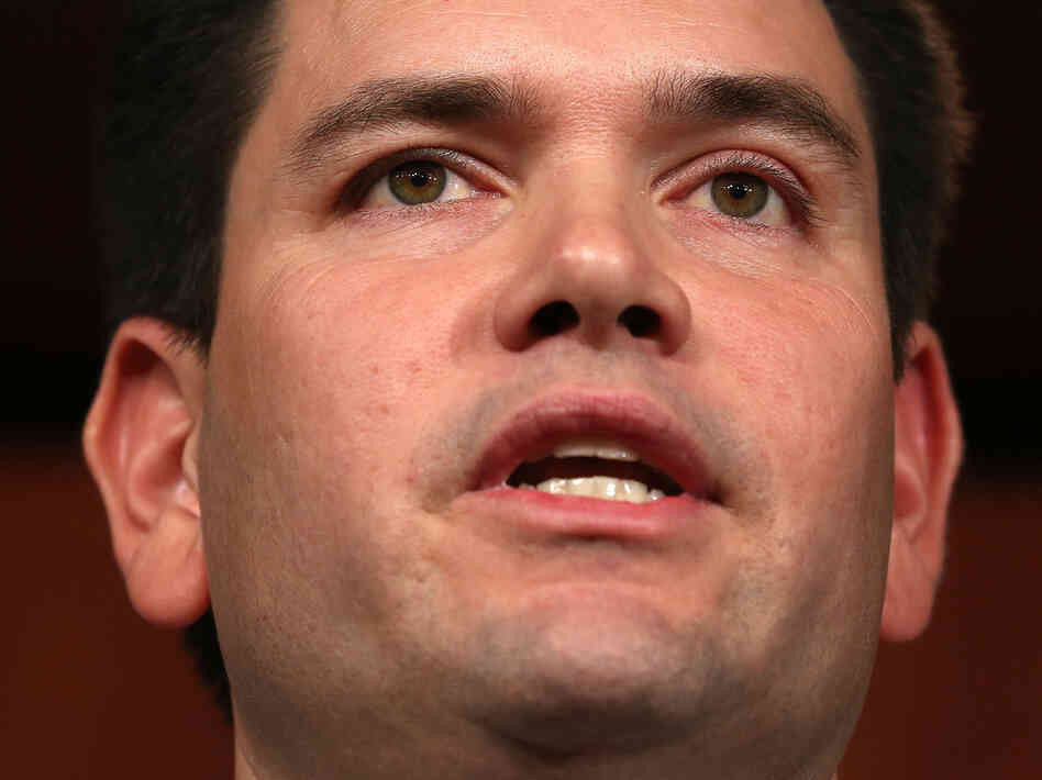 Sen. Marco Rubio, R-Fla., speaks Monday in Washington at a news conference announcing a bipartisan plan to overhaul the nation's immigration laws.