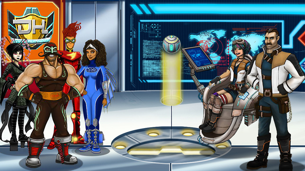In Disaster Hero, disaster specialist Dante Shields (far right) and his sidekick Mika (seated) guide players through games about emergency preparedness.