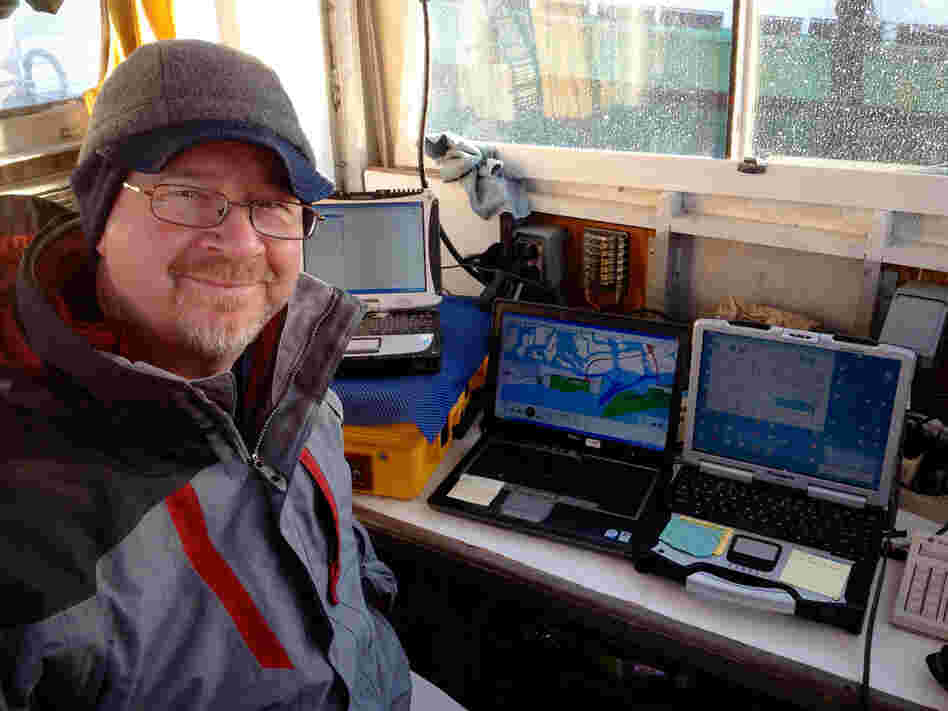 John Goff supervises the sonar mapping of the seafloor along the south shore of Long Island. The scientists are trying to track down where Sandy deposited sediment and sand from the barrier islands from the beaches. John Goff supervises the sonar mapping of the seafloor along the south shore of Long Island. The scientists are trying to track down where Sandy deposited sediment and sand from the barrier islands from the beaches.