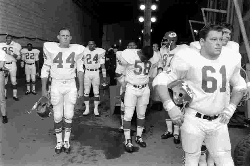 The Kansas City Chiefs wait to take the field against the Green Bay Packers prior to the start of Super Bowl I, played in Los Angeles on Jan. 15, 1967.