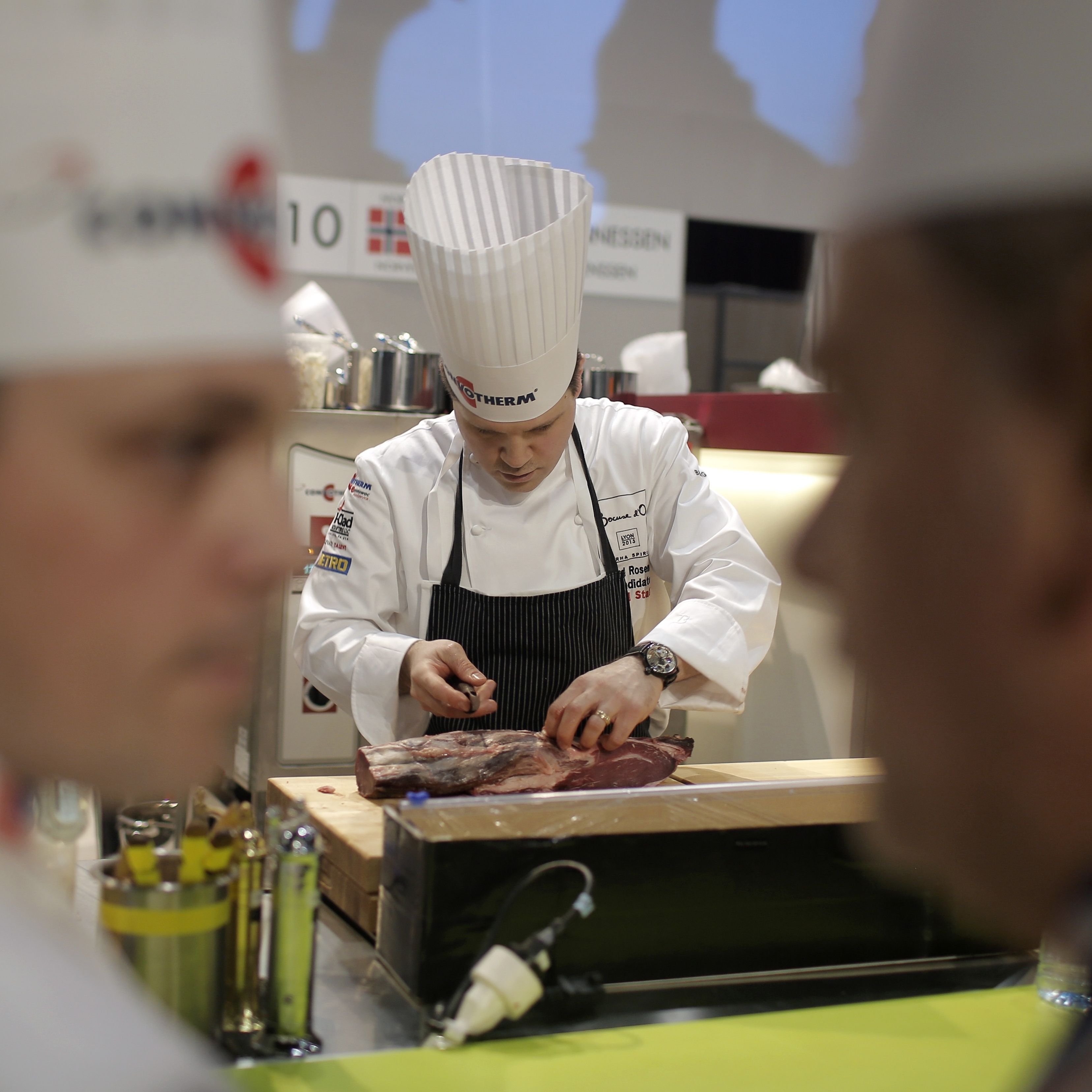 Richard Rosendale of the U.S. team prepares food during the Bocuse d'Or in Lyon, France. The U.S. has long been the underdog in the event.