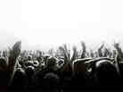 A crowd waving its hands.