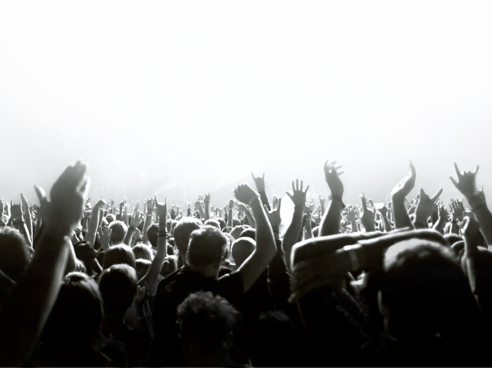 A crowd waving its hands.