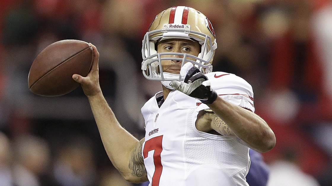 San Francisco 49ers quarterback Colin Kaepernick throws before the NFC Championship game against the Atlanta Falcons on Jan. 20.
