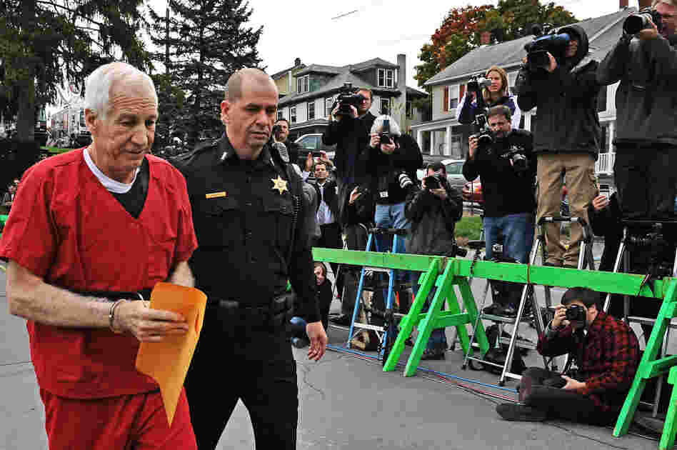 Former Penn State assistant football coach Jerry Sandusky as he walked into his sentencing hearing in October.