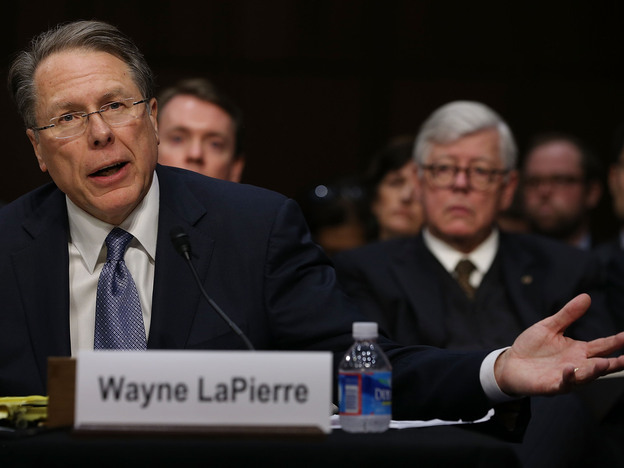 Wayne LaPierre, executive vice president and CEO of the National Rifle Association, testifies while NRA President David Keene listens during a Senate Judiciary Committee hearing on gun violence Wednesday.