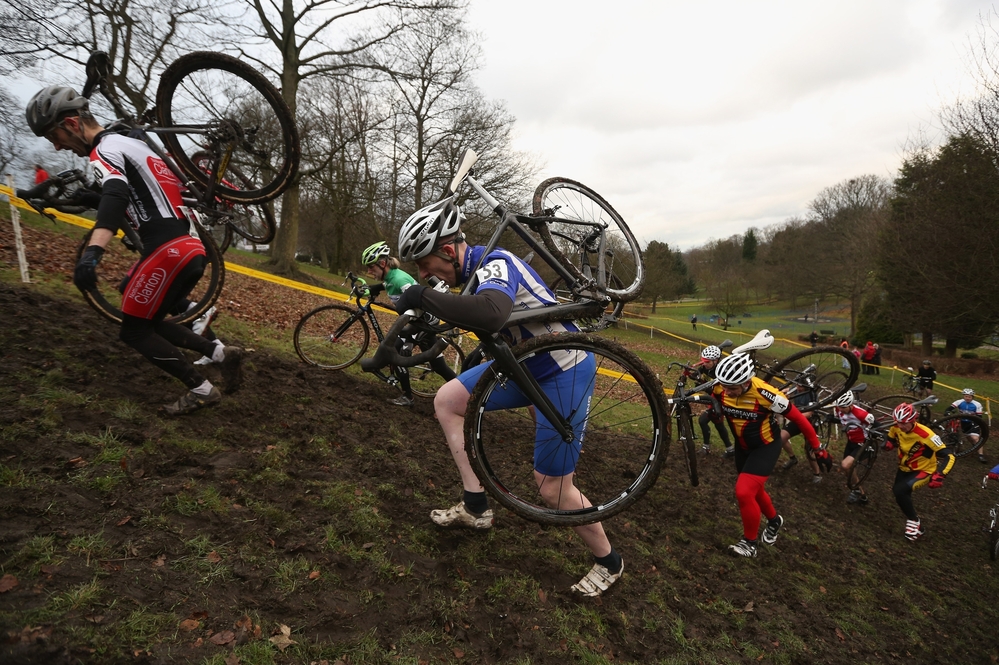 Competitors in a men's category race in the 2013 National Cyclo-cross Championships in Bradford, England, this month. The sport requires riders to traverse mud and sand on off-road courses peppered with obstacles.