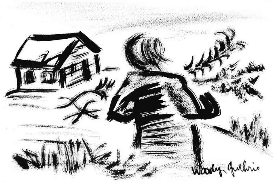 House of the Earth, Woody Guthrie's 1947 novel about struggling young sharecroppers, is also filled with his drawings. Above, "Summer Leaves and Limbs," 1947.